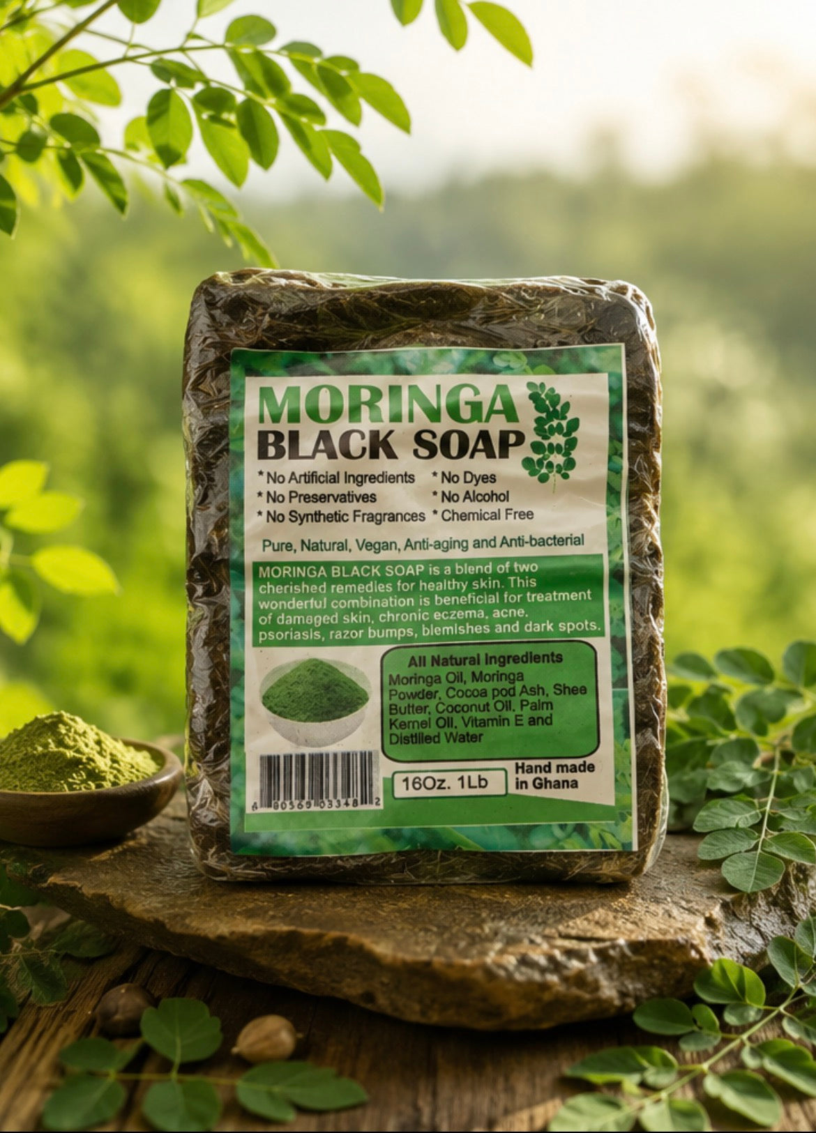 RAW AFRICAN BLACK SOAP ( Moringa￼)